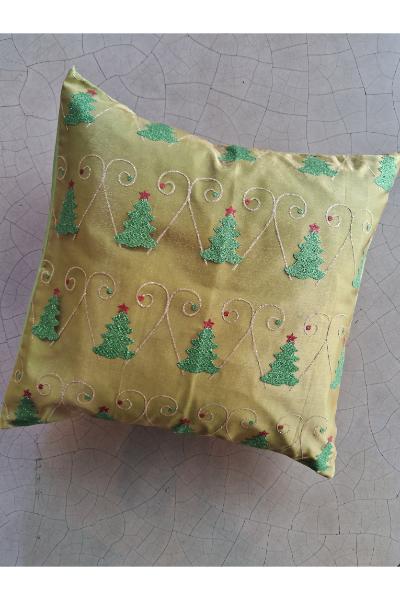 Cushion Cover -  Green Embossed Christmas print